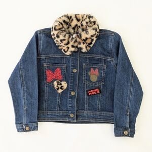 Disney Junior Girls Denim Jacket with Leopard Print Collar